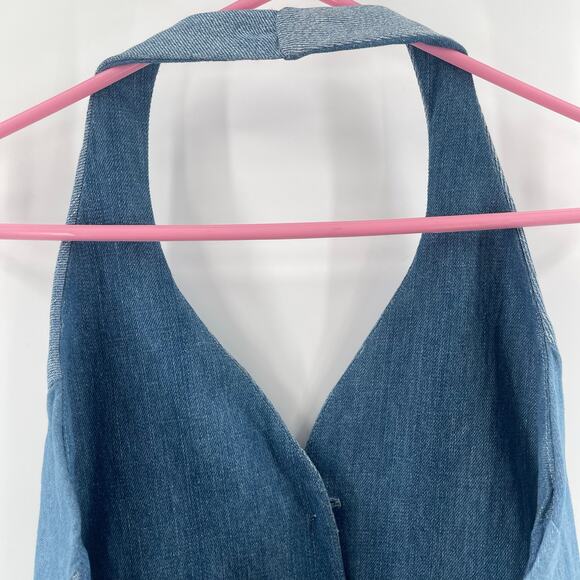 FREE PEOPLE x TRICIA FIX Split Denim Vest Size Extra Small Patchwork Halter NWT - Picture 12 of 15